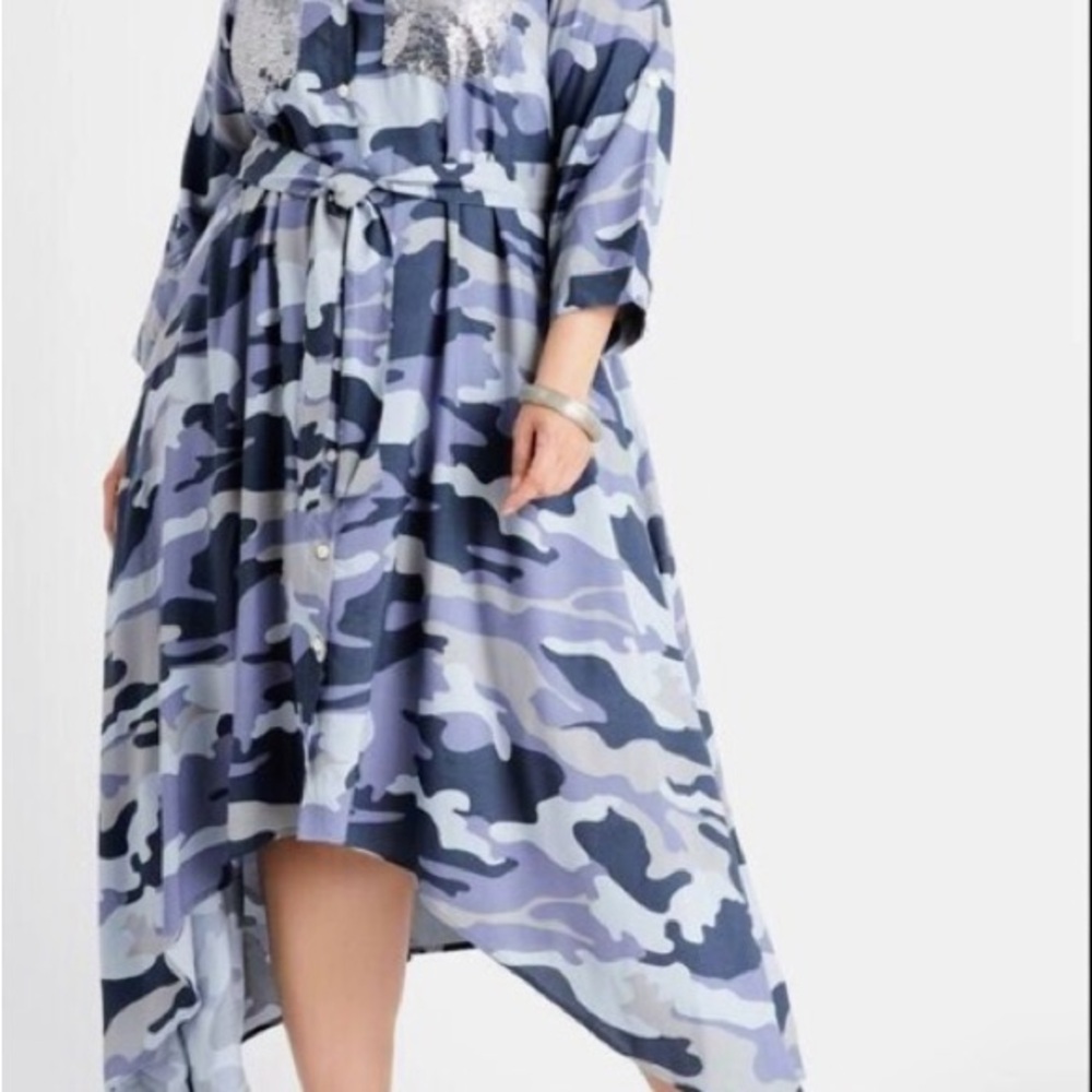 Light Blue Camouflage Shirtdress with Belt